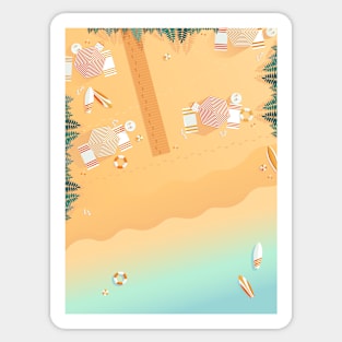 Beach, top view, summer accessories illustration Sticker